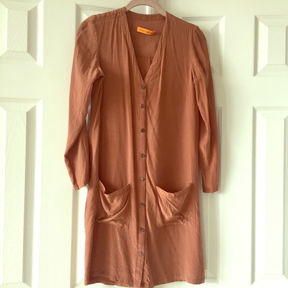 Roberta freyman silk soie tan brown tunic dress